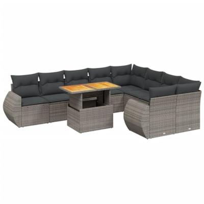10-delige Loungeset met kussens poly rattan grijs