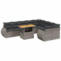 10-delige Loungeset met kussens poly rattan grijs - thumbnail