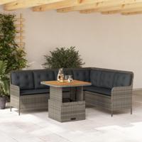 2-delige Loungeset met kussens poly rattan grijs - thumbnail