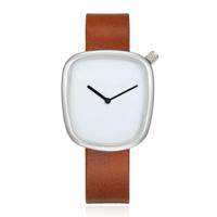 LGT JWLS Minimalistisch Dameshorloge - Bruine Lederen Band, Wit Uurwerk, Zilveren Behuizing - thumbnail