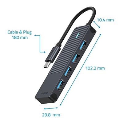 Rapoo USB-C Hub, USB-C naar USB-A, grijs USB Hub Zwart - thumbnail