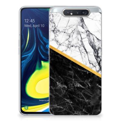 Samsung Galaxy A80 | TPU | Siliconen hoesje | Marmer Wit Zwart - Origineel Cadeau Man