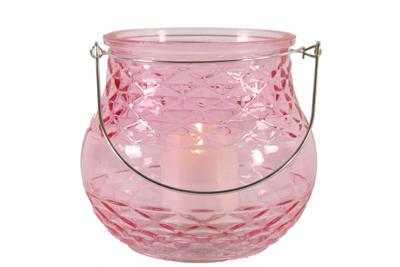 Theelicht Pauline roze 14x14x14cm
