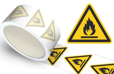 Waarschuwingssticker ntvlambare stoffen, op rol - 50 mm breed - 225 stickers