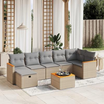 8-delige Loungeset met kussens poly rattan gemengd beige