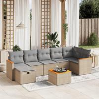 8-delige Loungeset met kussens poly rattan gemengd beige - thumbnail