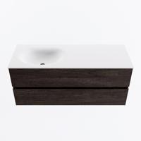 MONDIAZ VICA 120cm badmeubel onderkast Dark Brown 2 lades. Wastafel MOON links zonder kraangat, kleur Talc. - thumbnail