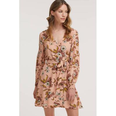 Superdry gebloemde wikkeljurk roze/donkergeel/ecru