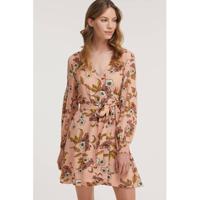Superdry gebloemde wikkeljurk roze/donkergeel/ecru - thumbnail