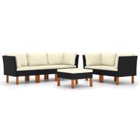 6-delige Loungeset met kussens poly rattan zwart - thumbnail