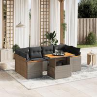 7-delige Loungeset met kussens poly rattan grijs - thumbnail