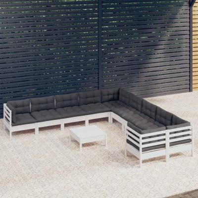 11-delige Loungeset met kussens grenenhout wit