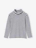 T-shirt met rolkraag van ribstof meisjes blauw, gestreept - thumbnail