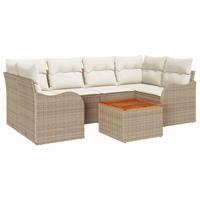 Tuinbankenset met kussen 7 pcs Beige poly rattan - thumbnail