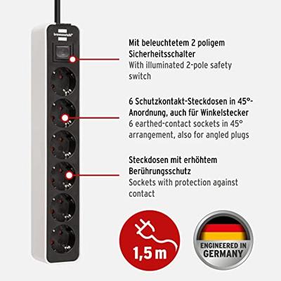 Brennenstuhl Ecolor stekkerdoos 6-voudig wit/zwart 1,5m H05VV-F 3G1,5 - 1153260020 - thumbnail