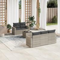6-delige Loungeset met kussens poly rattan lichtgrijs - thumbnail