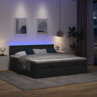 Ottoman bed met matrassen en LED's 160x200cm stof zwart