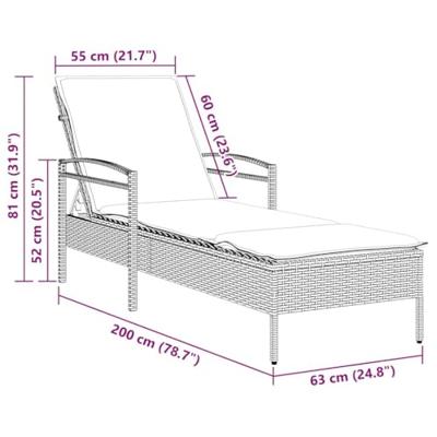 Ligbed met kussen grijs 63x200x81 cm poly rattan (alleen VS)