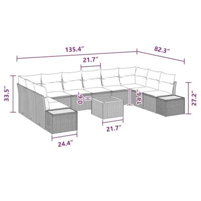 Tuinbankenset met kussen 11 pcs Zwart Poly riet