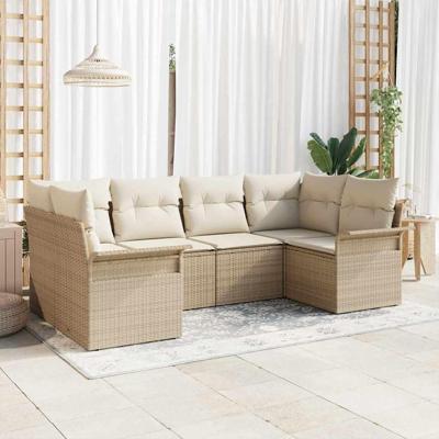Tuinbankenset met kussen 6 pcs Beige poly rattan
