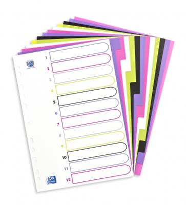 OXFORD MyColour tabbladen, formaat A4, uit gekleurde PP, 11-gaatsperforatie, 12 tabs OXFORD MyColour tabbladen, formaat A4, uit gekleurde PP, 11-gaatsperforatie, 12 tabs