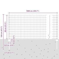 VidaXL Hek met paal zilver 0,8 x 10 m staal - thumbnail