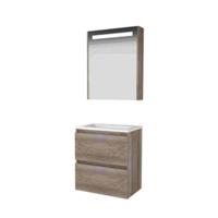 Basic-Line Premium 39 Badkamermeubelset - Ondiep - 100 x 39 cm - Greeploos - 2 Lades - Acryl Wastafel - 1 Kraangat - Spiegelkast met LED Verlichting - Scotch Oak - thumbnail