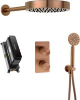 Ben Engraved Cross inbouw regendoucheset Ø25cm geborsteld koper pvd - thumbnail