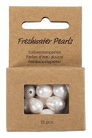 Creativ Company Zoetwaterparels, in de lengte geperforeerd, d 9-11 mm, gatgrootte 2 mm, parelmoer, 13 stuk/ 1 doos - thumbnail