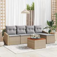 Tuinbankenset met opslag 6 pcs Beige en Licht Grijs poly rattan - thumbnail