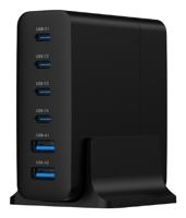USB snellader 2xA, 4xC 75W Power Delivery zwart - thumbnail