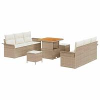 Tuinbankenset met kussen 9 pcs Beige poly rattan - thumbnail