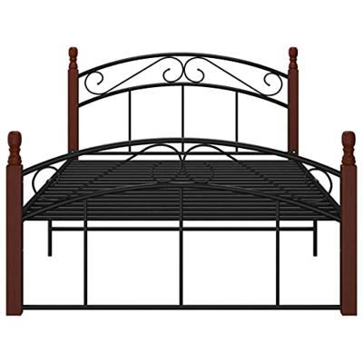Bedframe metaal en massief eikenhout zwart 120x200 cm