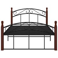 Bedframe metaal en massief eikenhout zwart 120x200 cm - thumbnail