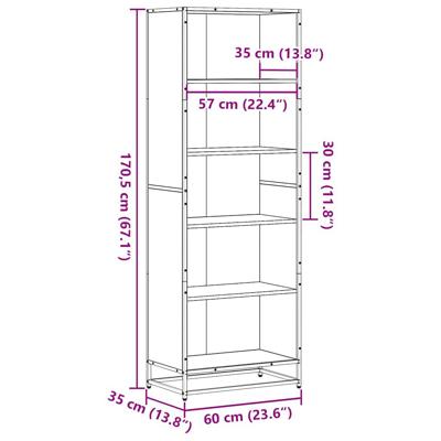Boekenkast 60x35x170,5 cm bewerkt hout sonoma eikenkleurig