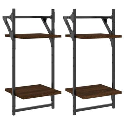 Wandschappen 2-laags met stangen 2 st 30x25x65 cm bruineiken
