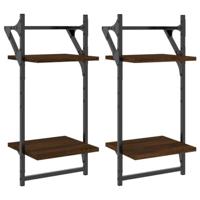 Wandschappen 2-laags met stangen 2 st 30x25x65 cm bruineiken - thumbnail