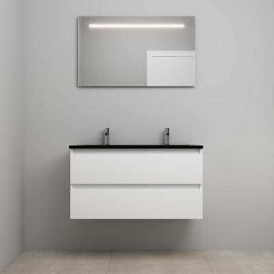 On-Line Badkamermeubelset - 100 cm - Voorgemonteerd - Ladestructuur - Acryl Wastafel - 2 Kraangaten - Spiegel met LED-Verlichting - Hoogglans Wit