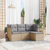 4-delige Loungeset met kussens poly rattan beige - thumbnail