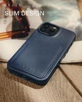 Mujjo Leather Wallet Case iPhone 15 Pro blauw - thumbnail