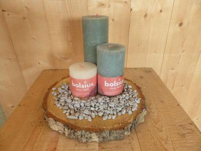 Kaarsen set Bolsius 3 stuk grijsgroen met wit met witte steentjes Warentuin Mix - Warentuin mix