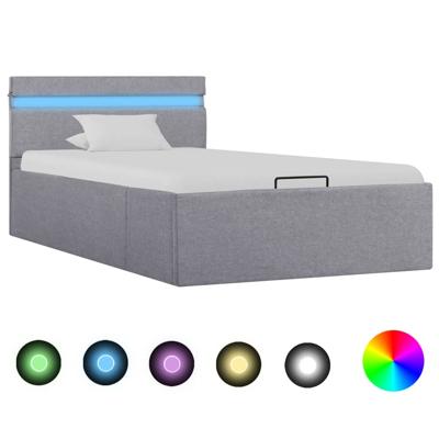 Bedframe met opbergruimte en LED stof lichtgrijs 90x200 cm