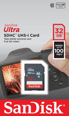 SanDisk Ultra 32GB SDHC Mem Card 100MB/s flashgeheugen UHS-I Klasse 10 - thumbnail