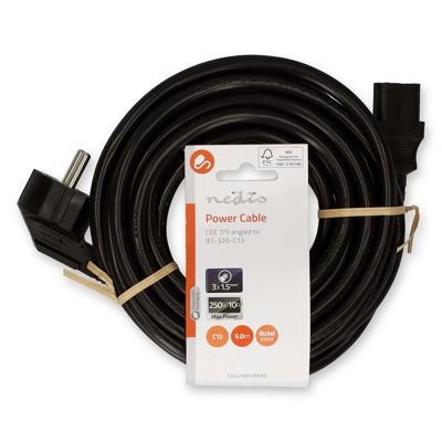 Nedis Stroomkabel | Type F (CEE 7/7) Male | IEC-320-C13 | Gehoekt | Recht | Vernikkeld | 5.00 m | Rond | PVC | Zwart | Label - CEGL10015BK50 Nedis Stroomkabel | Type F (CEE 7/7) Male | IEC-320-C13 | Gehoekt | Recht | Vernikkeld | 5.00 m | Rond | PVC | Zwart | Label - CEGL10015BK50