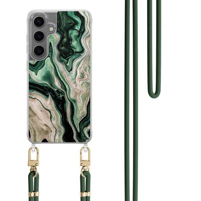 Samsung Galaxy S24 Plus hoesje met groen koord - Green waves