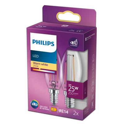 Philips LED 78205400 LED-lamp Energielabel E (A - G) E14 Kaars 2 W = 25 W Warmwit (Ø x h) 3.5 cm x 9.7 cm 2 stuk(s)