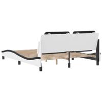 Bedframe met hoofdbord kunstleer zwart en wit 160x200 cm - thumbnail