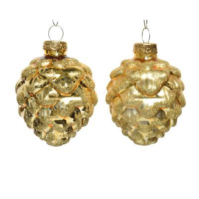Decoris Kerstballen glas dennenappel 6st licht goud 5x7cm