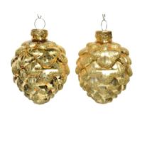 Decoris Kerstballen glas dennenappel 6st licht goud 5x7cm - thumbnail