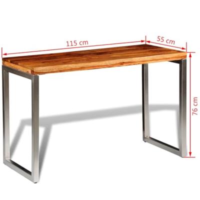 Eettafel/bureau met stalen poten massief sheesham hout